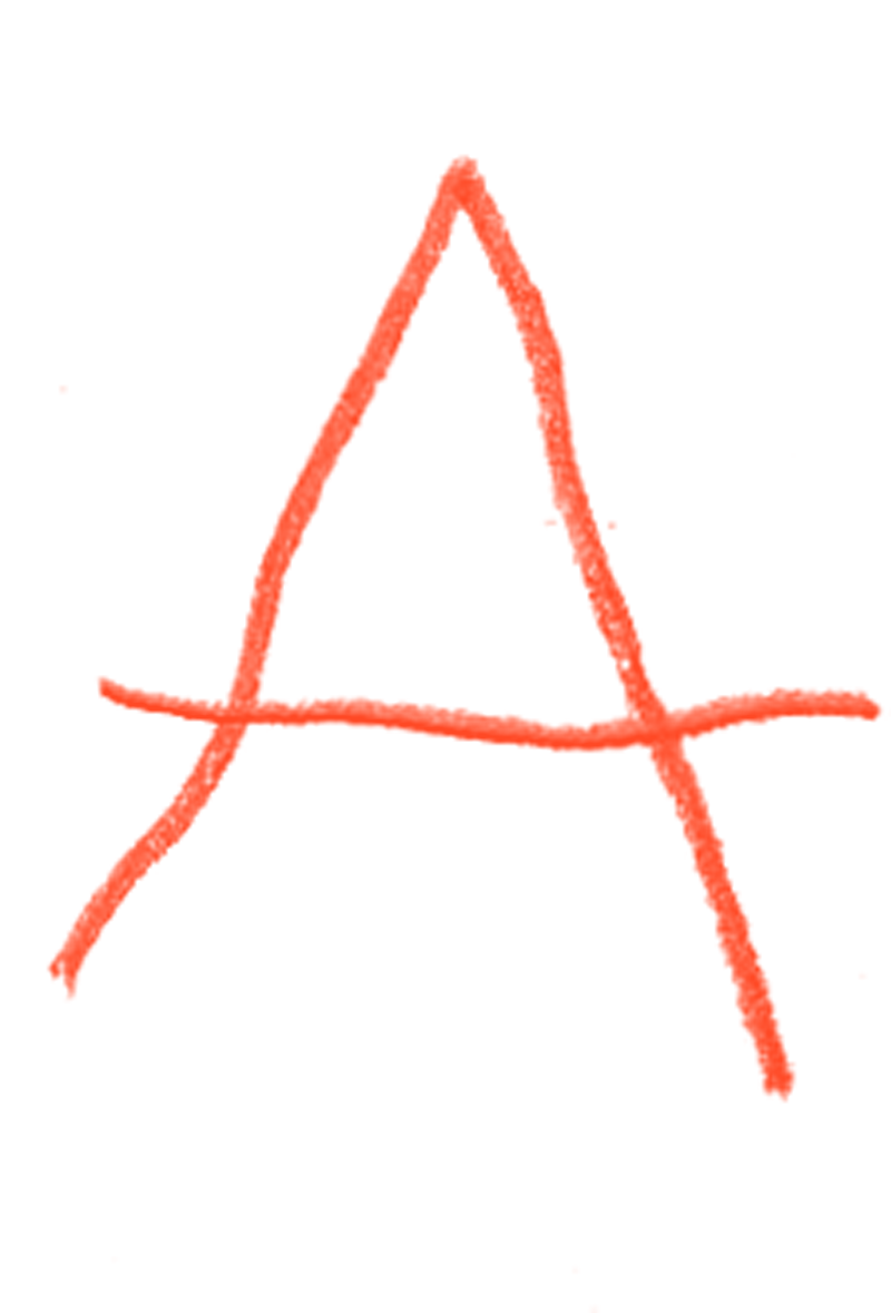 Letter A in orange crayon